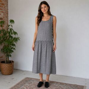 Vintage Lanz Originals Glen Plaid Midi Dress 8 Sleeveless Drop Waist Rayon USA
